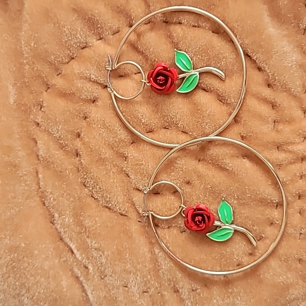 Rose Hoop Earrings. (2 FOR $15)